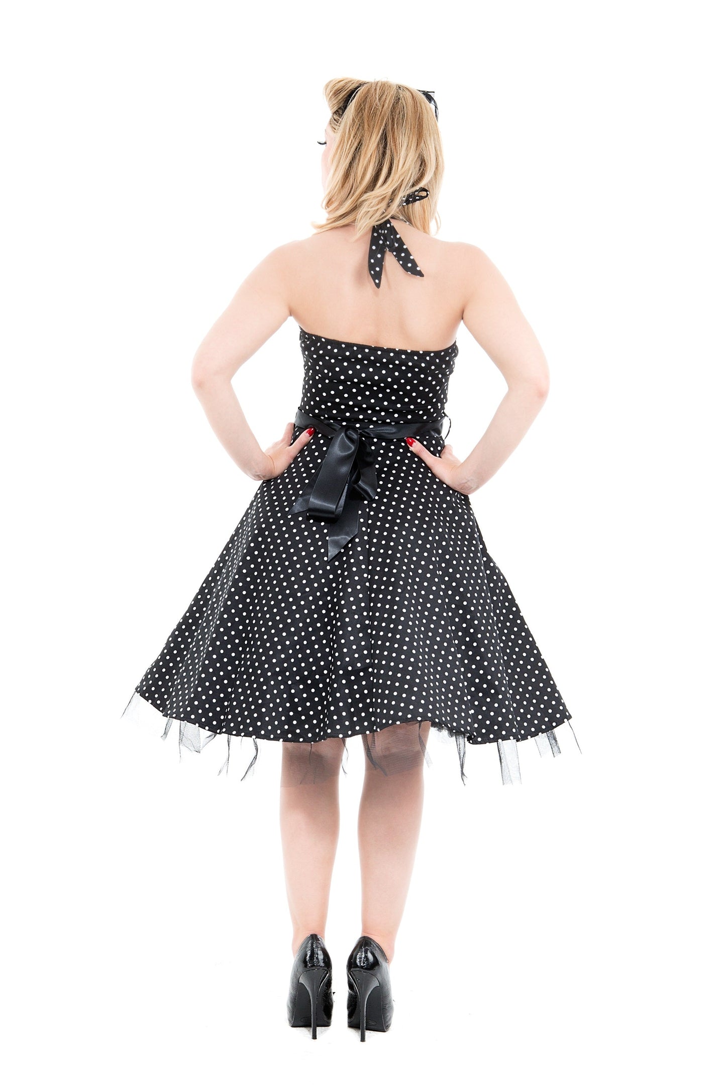 Black & White Small Polka Dot Halter Dress