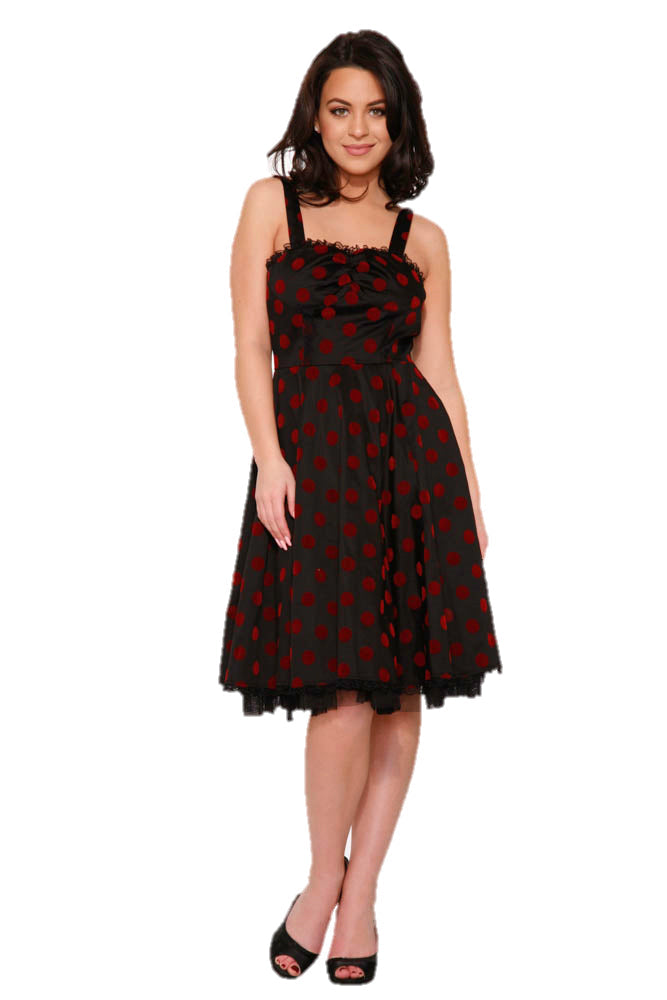 Black & Red Velvet Polka Dot Dress