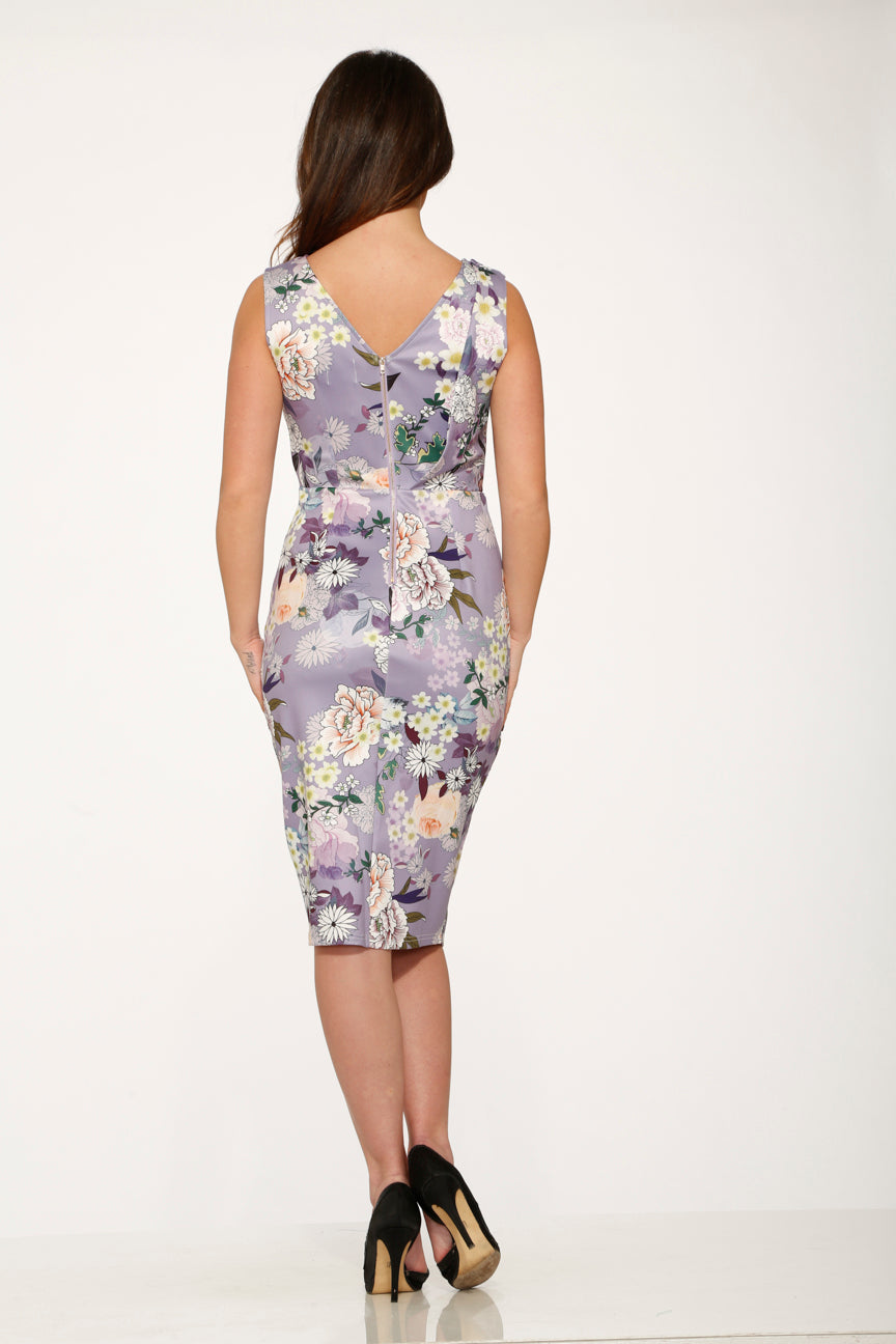 Purple Floral Wiggle Dress