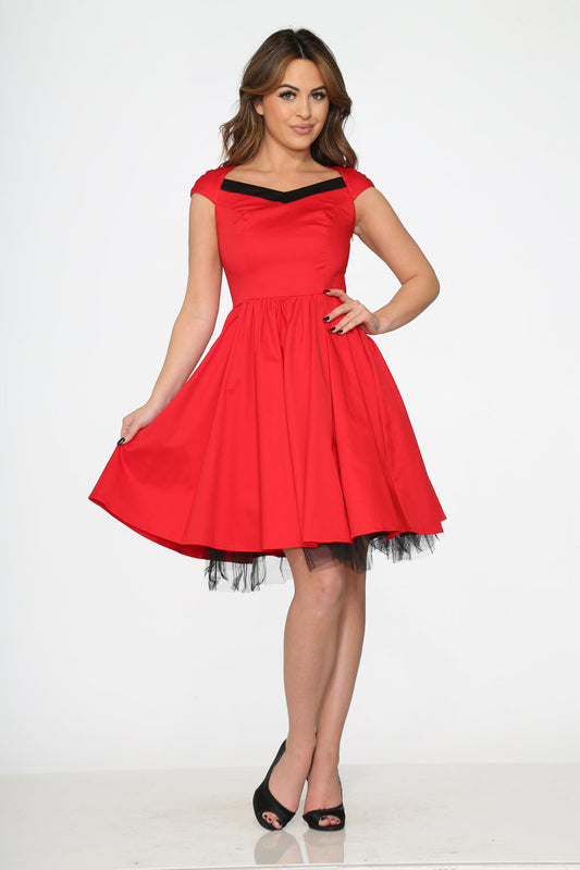 Red & Black Trim Swing Dress